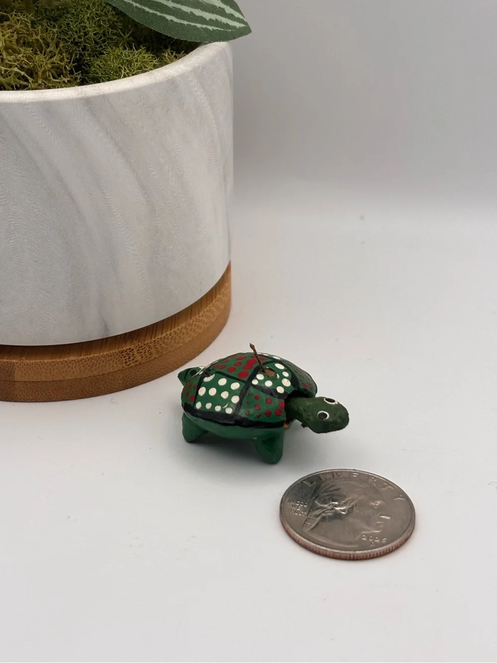 Mexican Hand-Carved Wooden Turtle Bobblehead Figurine, Miniature Turtle Trinket